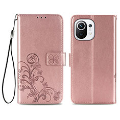 Handytasche Stand Schutzhülle Flip Leder Hülle Blumen für Xiaomi Mi 11 Lite 5G NE Rosa