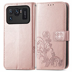 Handytasche Stand Schutzhülle Flip Leder Hülle Blumen für Xiaomi Mi 11 Ultra 5G Rosa