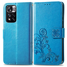 Handytasche Stand Schutzhülle Flip Leder Hülle Blumen für Xiaomi Mi 11i 5G (2022) Blau