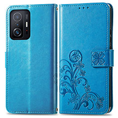 Handytasche Stand Schutzhülle Flip Leder Hülle Blumen für Xiaomi Mi 11T 5G Blau