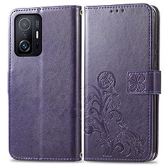 Handytasche Stand Schutzhülle Flip Leder Hülle Blumen für Xiaomi Mi 11T Pro 5G Violett