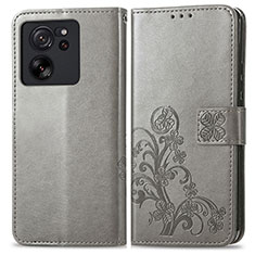 Handytasche Stand Schutzhülle Flip Leder Hülle Blumen für Xiaomi Mi 13T 5G Grau