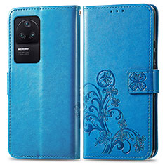 Handytasche Stand Schutzhülle Flip Leder Hülle Blumen für Xiaomi Poco F4 5G Blau