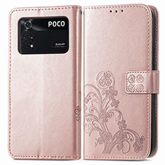 Handytasche Stand Schutzhülle Flip Leder Hülle Blumen für Xiaomi Poco M4 Pro 4G Rosa