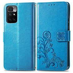 Handytasche Stand Schutzhülle Flip Leder Hülle Blumen für Xiaomi Redmi 10 (2022) Blau