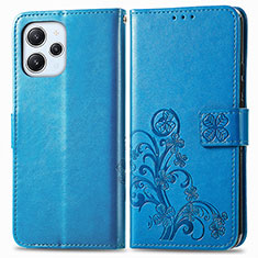 Handytasche Stand Schutzhülle Flip Leder Hülle Blumen für Xiaomi Redmi 12 4G Blau