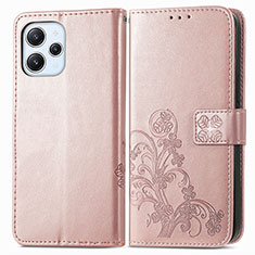 Handytasche Stand Schutzhülle Flip Leder Hülle Blumen für Xiaomi Redmi 12 4G Rosegold