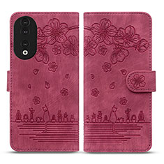 Handytasche Stand Schutzhülle Flip Leder Hülle Blumen HF1 für Huawei Honor 90 5G Rot