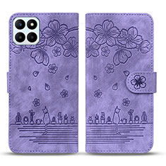 Handytasche Stand Schutzhülle Flip Leder Hülle Blumen HF1 für Huawei Honor X8b Violett