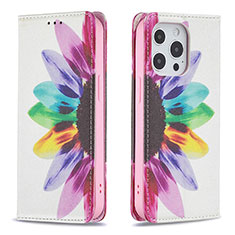 Handytasche Stand Schutzhülle Flip Leder Hülle Blumen L01 für Apple iPhone 14 Pro Max Rosa