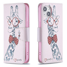 Handytasche Stand Schutzhülle Flip Leder Hülle Blumen L01 für Apple iPhone 15 Plus Rosa