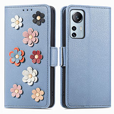 Handytasche Stand Schutzhülle Flip Leder Hülle Blumen L01 für Xiaomi Mi 12 5G Blau