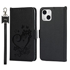 Handytasche Stand Schutzhülle Flip Leder Hülle Blumen L16 für Apple iPhone 13 Mini Schwarz