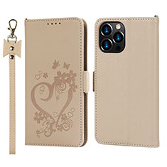 Handytasche Stand Schutzhülle Flip Leder Hülle Blumen L16 für Apple iPhone 13 Pro Gold