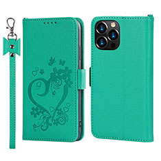 Handytasche Stand Schutzhülle Flip Leder Hülle Blumen L16 für Apple iPhone 13 Pro Grün