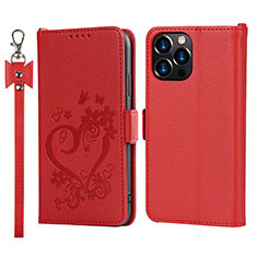 Handytasche Stand Schutzhülle Flip Leder Hülle Blumen L16 für Apple iPhone 13 Pro Rot