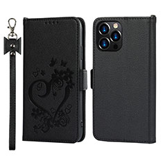 Handytasche Stand Schutzhülle Flip Leder Hülle Blumen L16 für Apple iPhone 13 Pro Schwarz