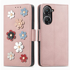 Handytasche Stand Schutzhülle Flip Leder Hülle Blumen S02D für Asus Zenfone 9 Rosegold