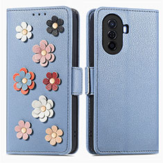 Handytasche Stand Schutzhülle Flip Leder Hülle Blumen S02D für Huawei Enjoy 50 Blau