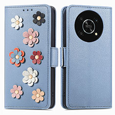 Handytasche Stand Schutzhülle Flip Leder Hülle Blumen S02D für Huawei Enjoy 50 Pro Blau