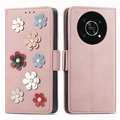 Handytasche Stand Schutzhülle Flip Leder Hülle Blumen S02D für Huawei Enjoy 50 Pro Rosegold