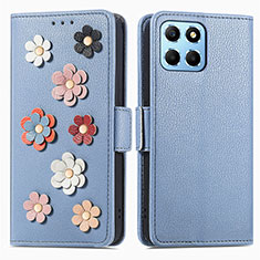 Handytasche Stand Schutzhülle Flip Leder Hülle Blumen S02D für Huawei Honor 70 Lite 5G Blau