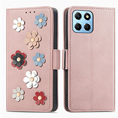 Handytasche Stand Schutzhülle Flip Leder Hülle Blumen S02D für Huawei Honor X6 5G Rosegold