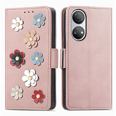 Handytasche Stand Schutzhülle Flip Leder Hülle Blumen S02D für Huawei Honor X7 Rosegold