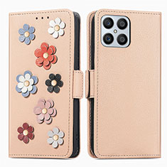 Handytasche Stand Schutzhülle Flip Leder Hülle Blumen S02D für Huawei Honor X8 4G Kahki