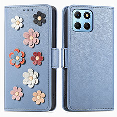 Handytasche Stand Schutzhülle Flip Leder Hülle Blumen S02D für Huawei Honor X8 5G Blau