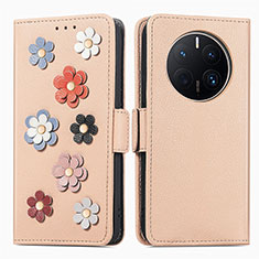 Handytasche Stand Schutzhülle Flip Leder Hülle Blumen S02D für Huawei Mate 50 Pro Kahki