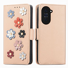 Handytasche Stand Schutzhülle Flip Leder Hülle Blumen S02D für Huawei Nova 10 Kahki