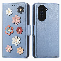 Handytasche Stand Schutzhülle Flip Leder Hülle Blumen S02D für Huawei Nova 10 Pro Blau