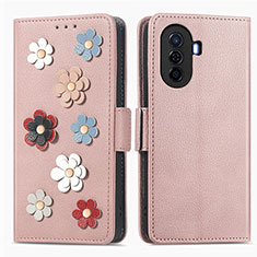 Handytasche Stand Schutzhülle Flip Leder Hülle Blumen S02D für Huawei Nova Y70 Rosegold