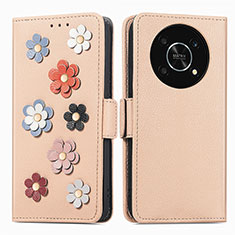 Handytasche Stand Schutzhülle Flip Leder Hülle Blumen S02D für Huawei Nova Y90 Kahki