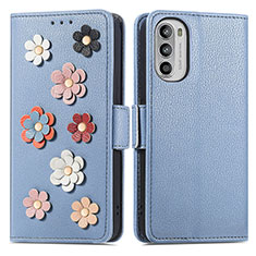 Handytasche Stand Schutzhülle Flip Leder Hülle Blumen S02D für Motorola Moto Edge (2022) 5G Blau