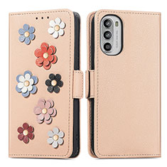 Handytasche Stand Schutzhülle Flip Leder Hülle Blumen S02D für Motorola Moto Edge (2022) 5G Kahki