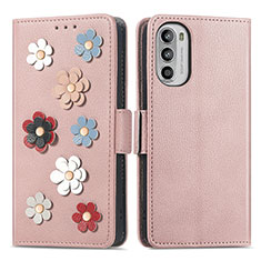 Handytasche Stand Schutzhülle Flip Leder Hülle Blumen S02D für Motorola Moto Edge (2022) 5G Rosegold