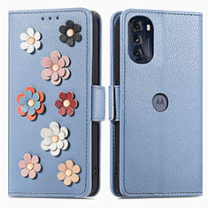 Handytasche Stand Schutzhülle Flip Leder Hülle Blumen S02D für Motorola Moto G 5G (2022) Blau