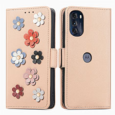 Handytasche Stand Schutzhülle Flip Leder Hülle Blumen S02D für Motorola Moto G 5G (2022) Kahki