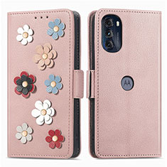 Handytasche Stand Schutzhülle Flip Leder Hülle Blumen S02D für Motorola Moto G 5G (2022) Rosegold