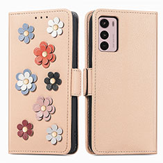 Handytasche Stand Schutzhülle Flip Leder Hülle Blumen S02D für Motorola Moto G42 Kahki