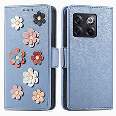 Handytasche Stand Schutzhülle Flip Leder Hülle Blumen S02D für OnePlus 10T 5G Blau