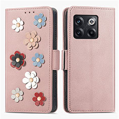 Handytasche Stand Schutzhülle Flip Leder Hülle Blumen S02D für OnePlus 10T 5G Rosegold