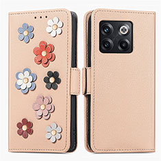 Handytasche Stand Schutzhülle Flip Leder Hülle Blumen S02D für OnePlus Ace Pro 5G Kahki