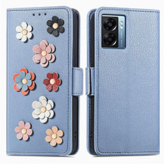 Handytasche Stand Schutzhülle Flip Leder Hülle Blumen S02D für OnePlus Nord N300 5G Blau