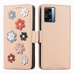 Handytasche Stand Schutzhülle Flip Leder Hülle Blumen S02D für Oppo A56S 5G Kahki