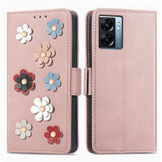 Handytasche Stand Schutzhülle Flip Leder Hülle Blumen S02D für Oppo A57 5G Rosegold