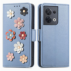 Handytasche Stand Schutzhülle Flip Leder Hülle Blumen S02D für Oppo Reno9 Pro 5G Blau