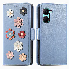 Handytasche Stand Schutzhülle Flip Leder Hülle Blumen S02D für Realme C33 (2023) Blau